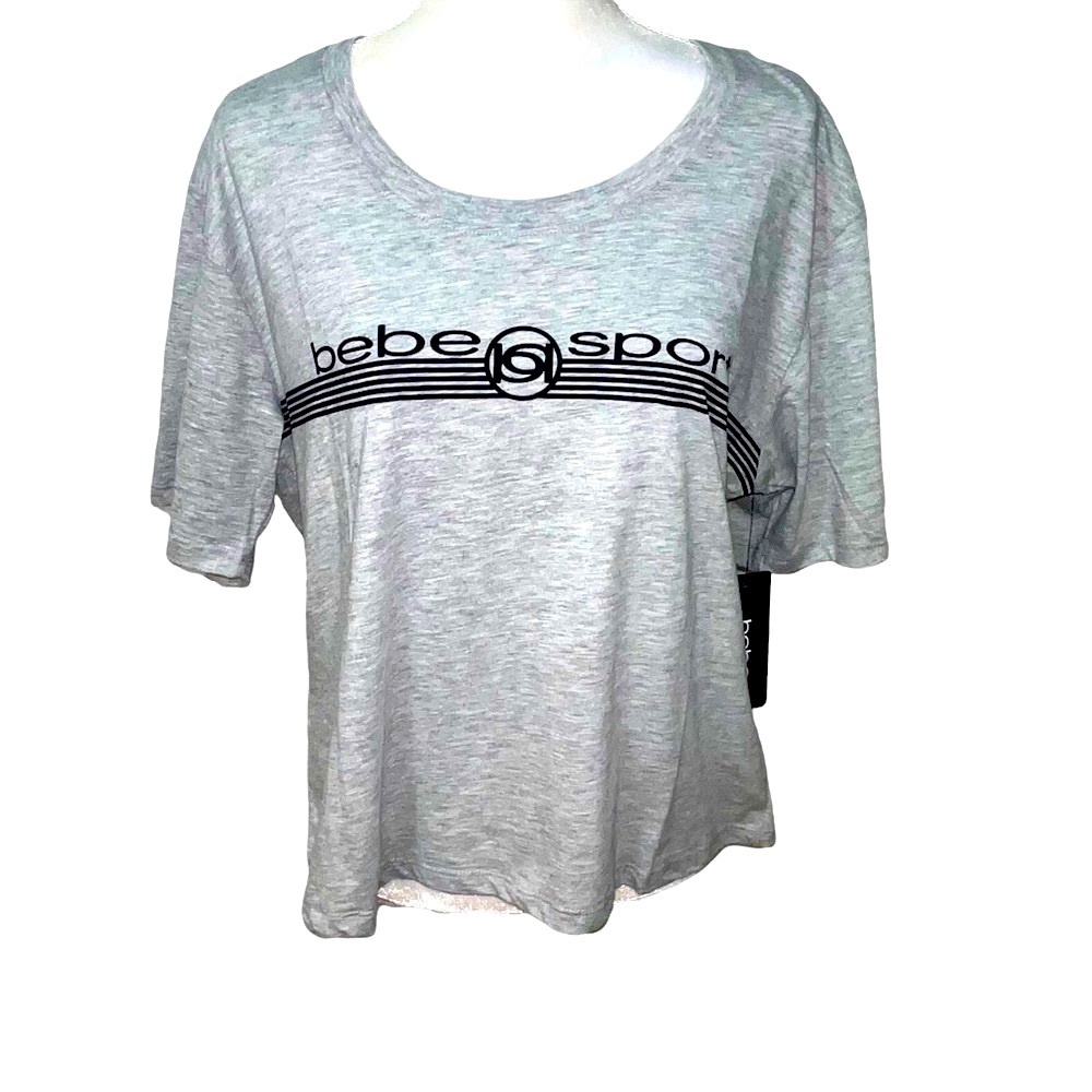 New Bebe Grey Cotton Cropped T-Shirt